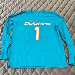 Boys SZ L Miami Dolphins Teal Long Sleeve Shirt